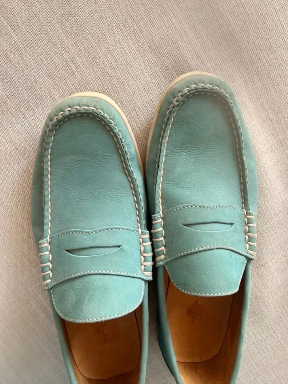 Peter Millar Men’s Leather Penny Loafers Aqua Blue Size 10M Made in Brazil